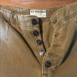 Free People Tan Button-Front Pants